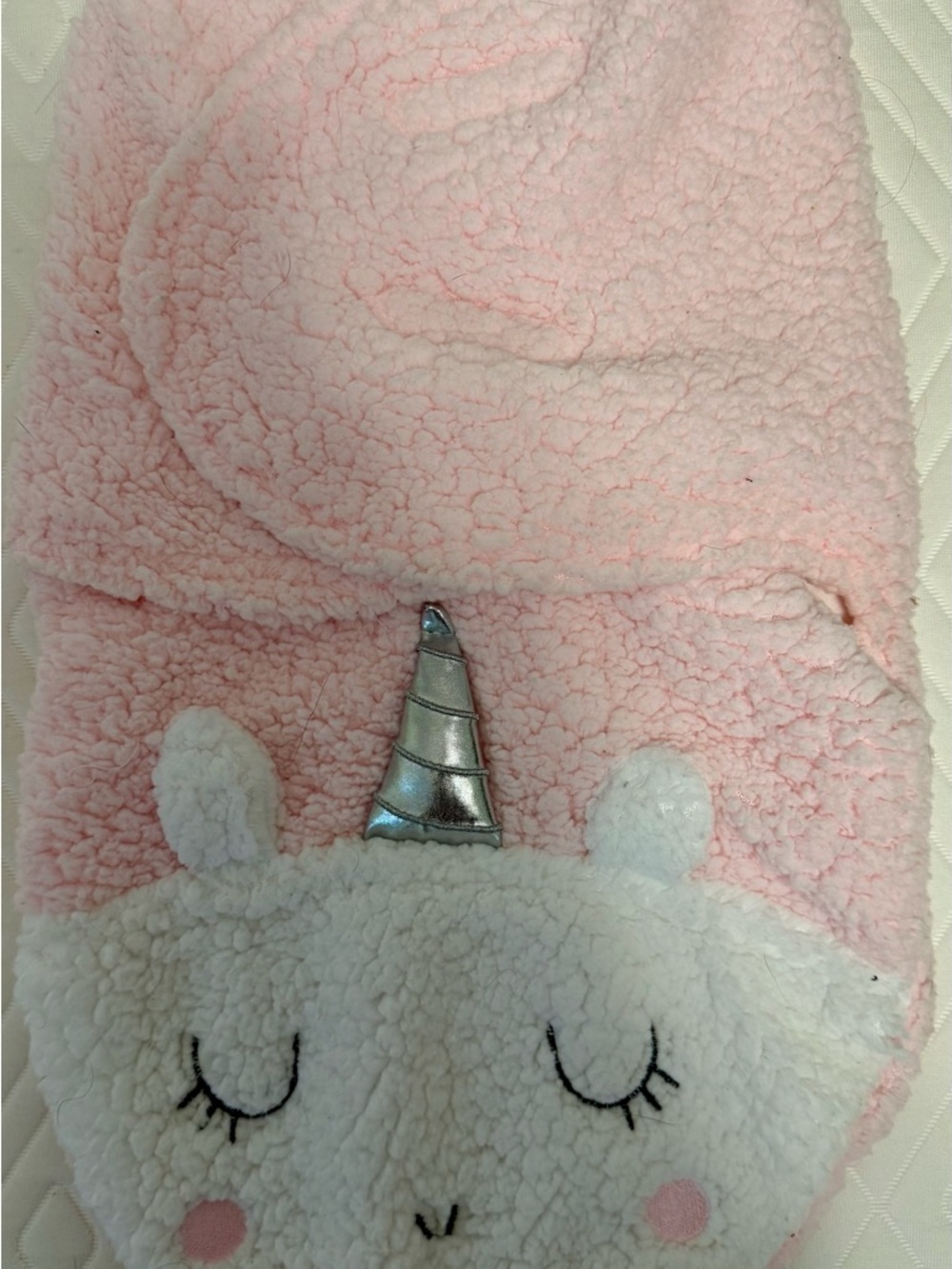 Chick Pea Soft Pink Sherpa Baby Swaddle- Unicorn